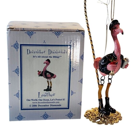 December Diamonds Pink Flamingo Hanging Ornament Leather Jacket Boots - Picture 2 of 8